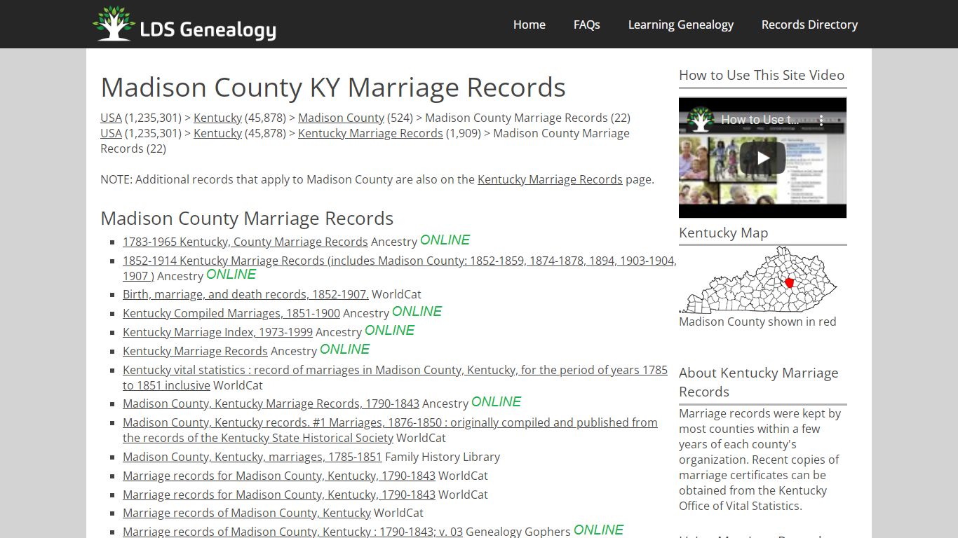 Madison County KY Marriage Records - LDS Genealogy