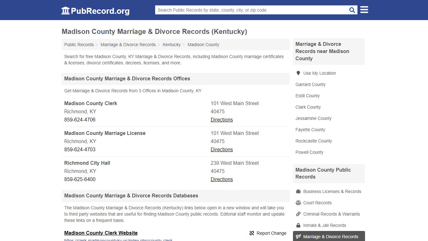 Madison County Marriage & Divorce Records (Kentucky)