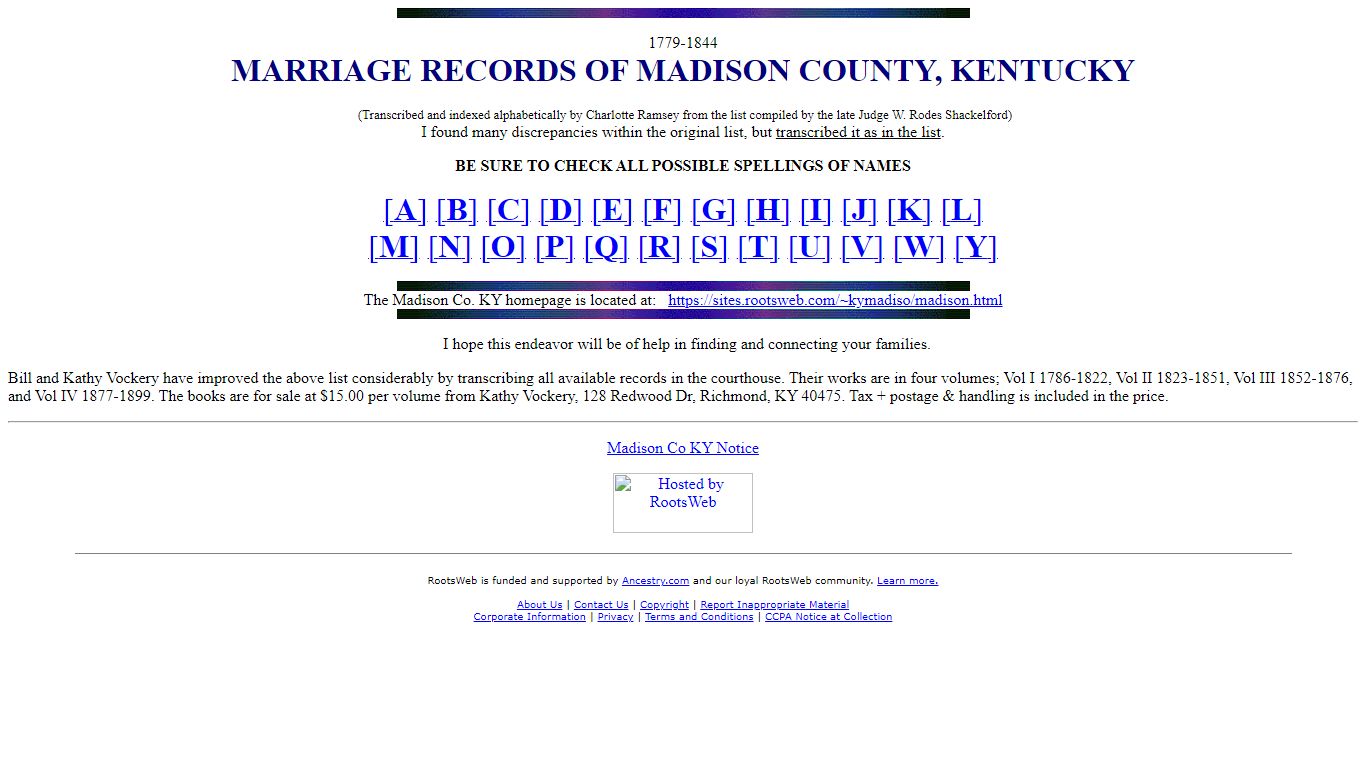 MARRIAGE RECORDS OF MADISON COUNTY, KENTUCKY - RootsWeb