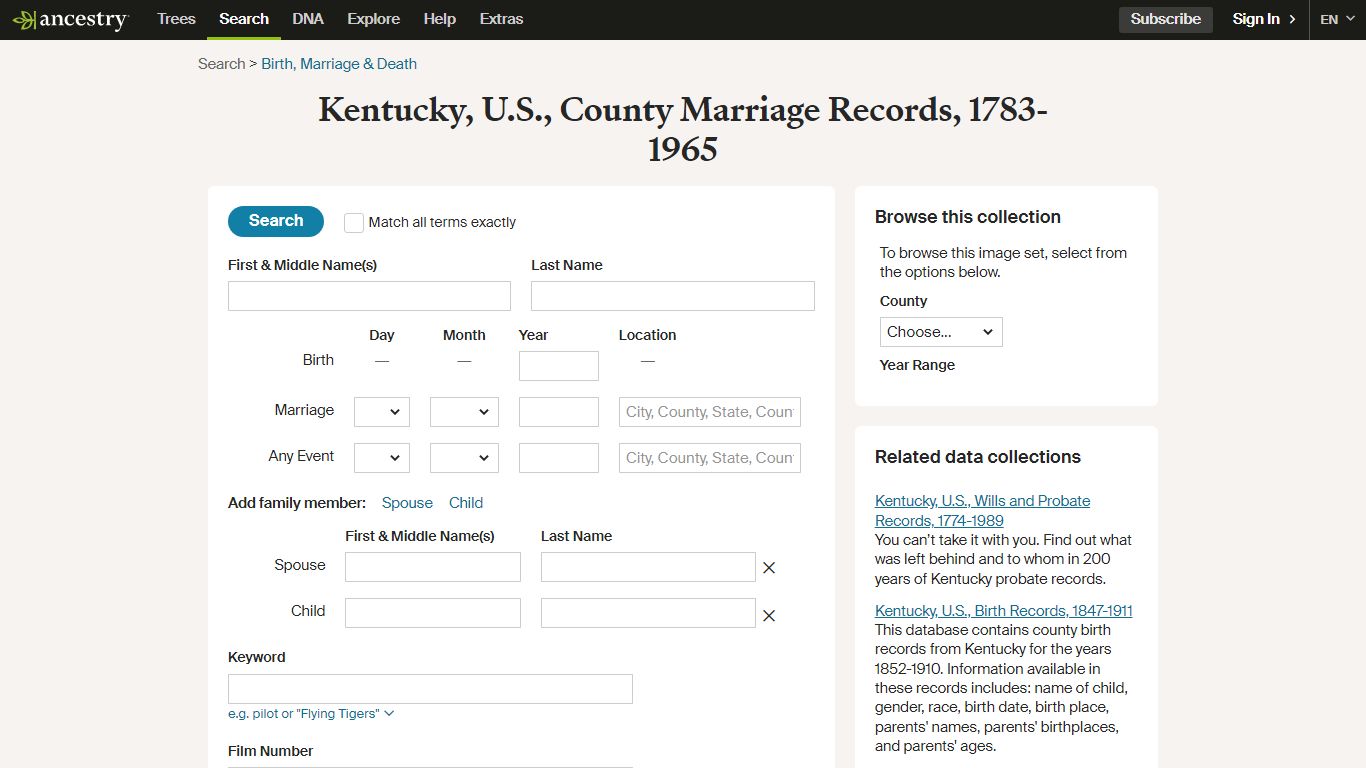 Kentucky, U.S., County Marriage Records, 1783-1965